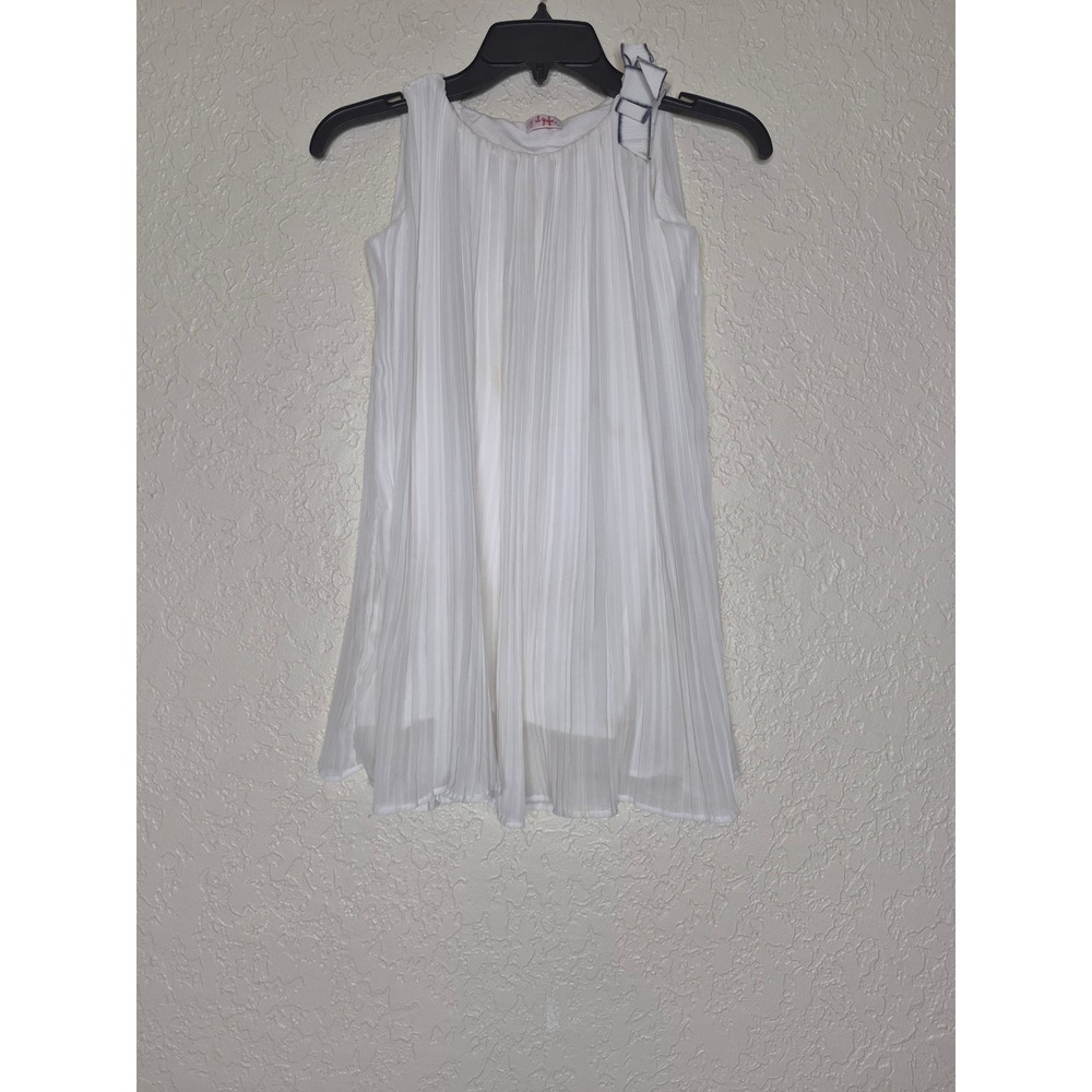 Il Gufo Girls White Pleated A-Line Dress with Shoulder Bow Size 8 (Girls)